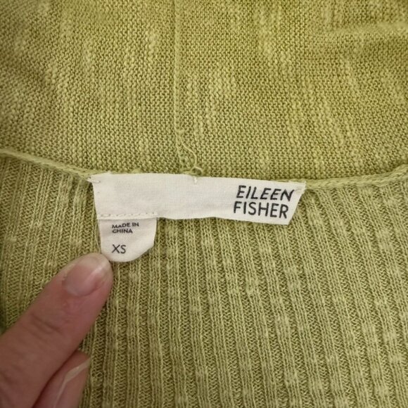 Eileen Fisher Open Front Cardigan Size XS Linen Blend Slub Knit Chartreuse - Picture 8 of 11